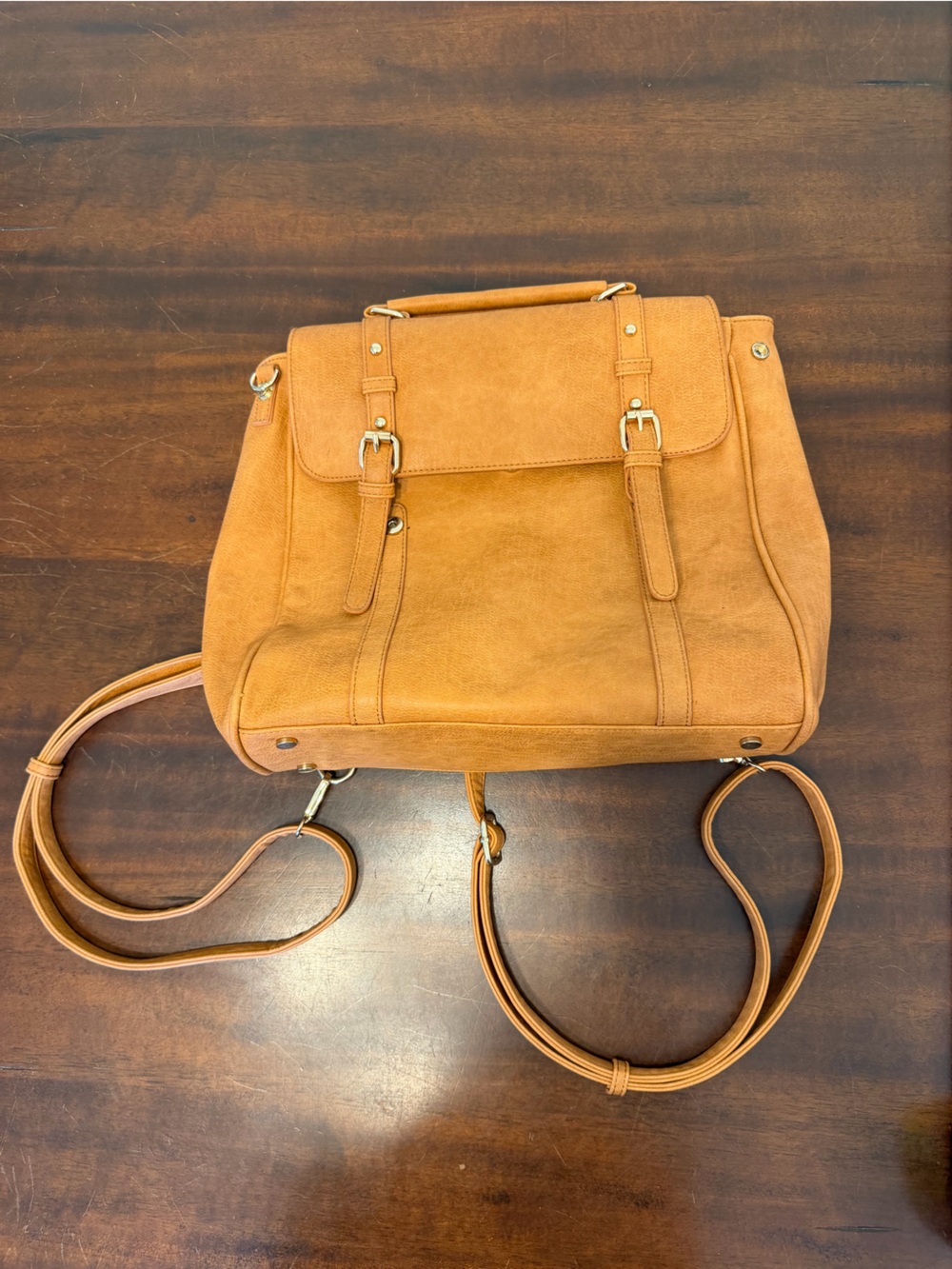 Women's Tan Faux-Leather Backpack Purse